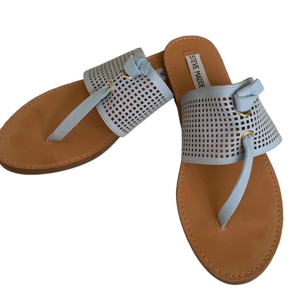 Steve Madden Saydie Lt. Blue Vegan Leather Thong Sandals Size 7.5 - Picture 3 of 7